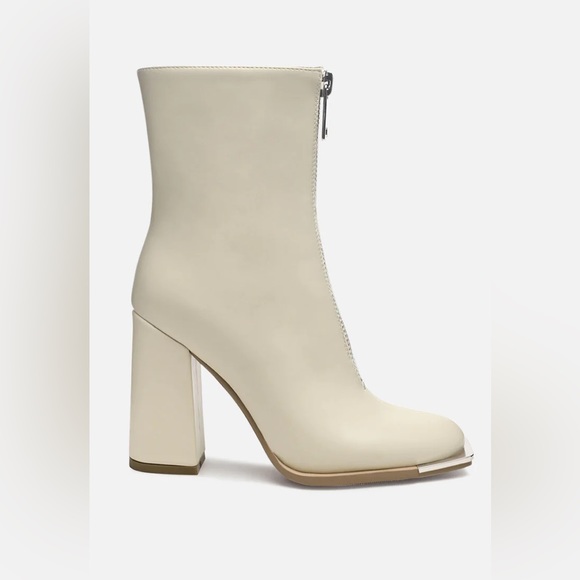 London Rag Flower Blade Western Square Toe Zip Up Ankle Boots - Picture 3 of 9